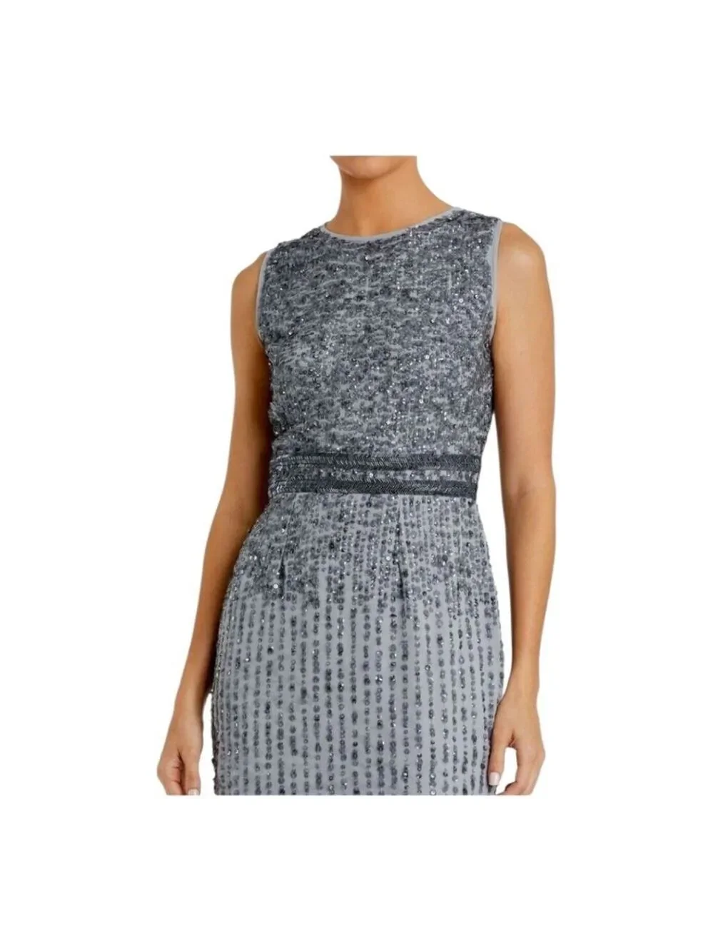 Mac Duggal Sequin Embellished Midi Dress Grey Size 6 - Picture 3 of 11